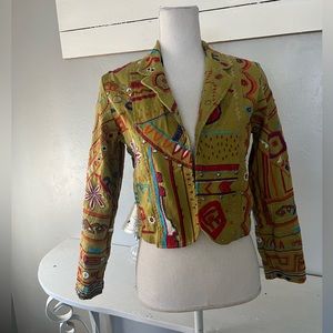 Chico's Vintage Embroidered BoHo Green Jacket size 0